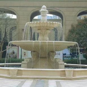 丽江 黄金麻花岗岩异型加工——户外庭院石雕流水喷泉