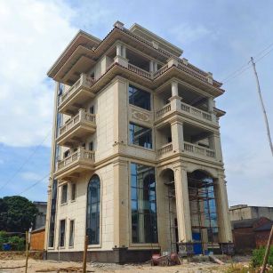 丽江 黄金麻花岗岩石材别墅外墙干挂搭配（雕花栏杆花瓶柱门楼罗马柱）