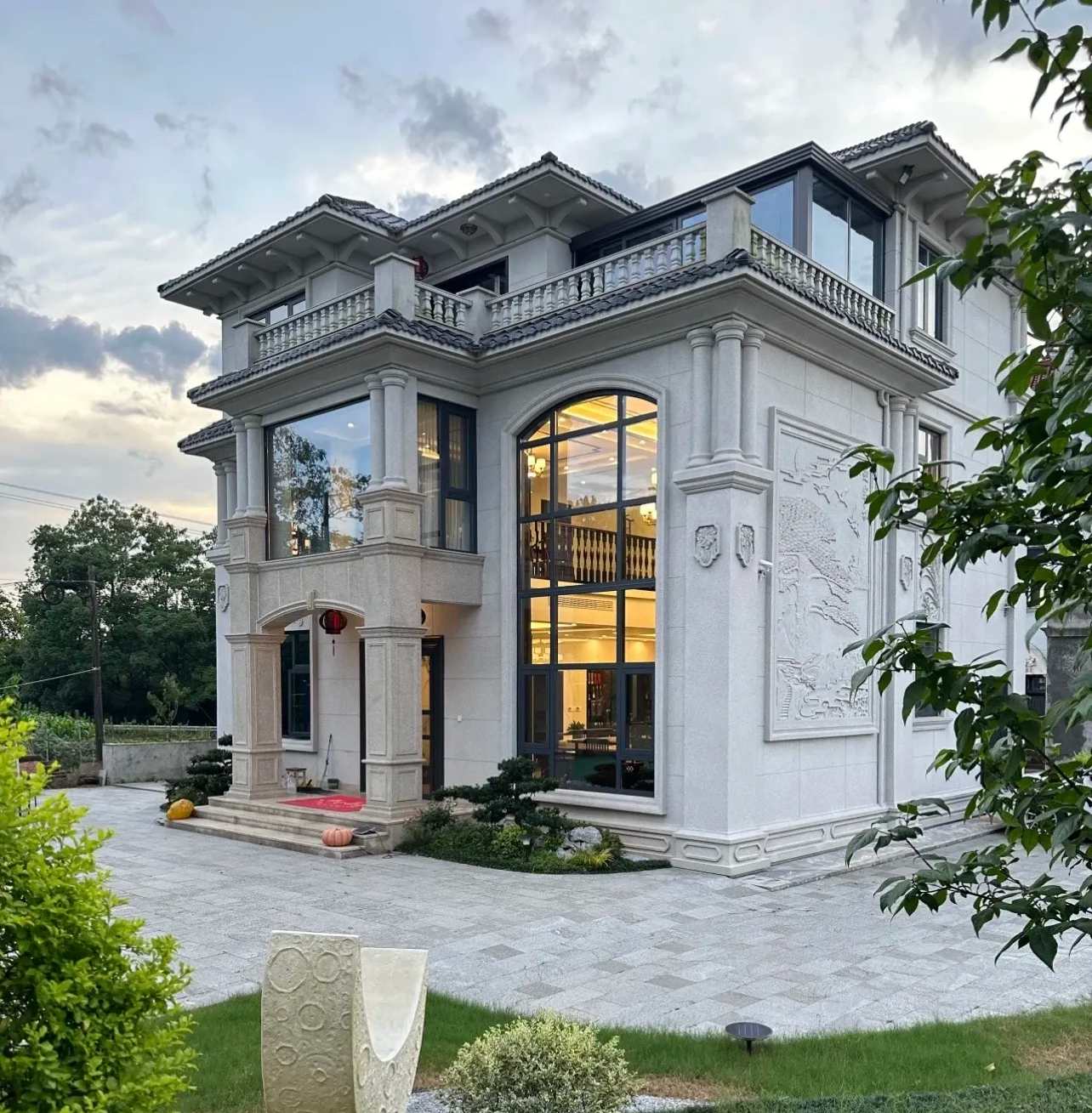 丽江 白麻花岗岩私人别墅干挂石材豪华定制