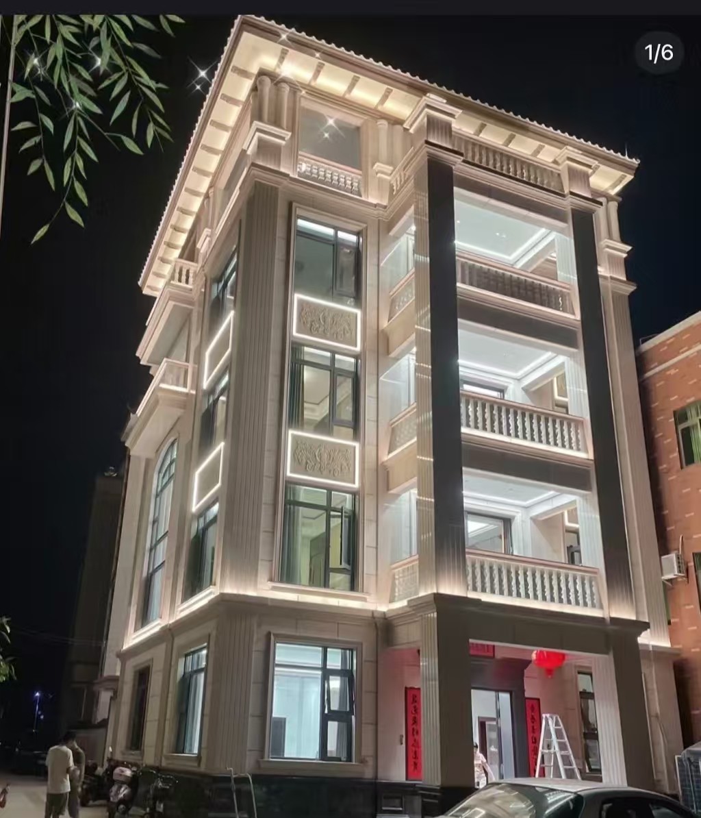 丽江 芝麻白花岗岩别墅外墙夜间效果